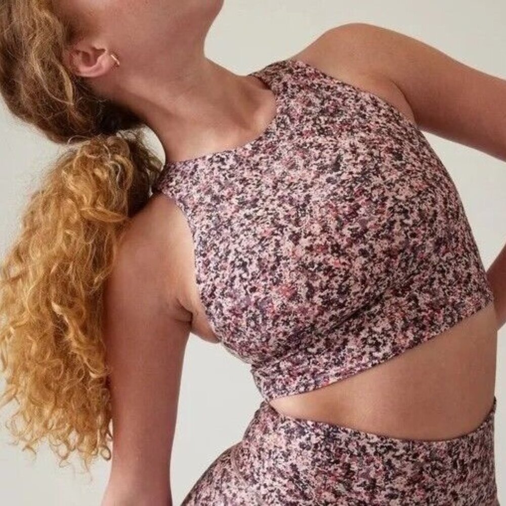 ATHLETA Multi Pink Conscious Crop Printed Sports Gym Top Bra Size S